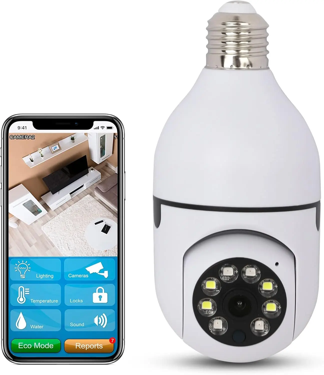 E27 Light Bulb Security Camera, Full-HD 720P 360 Degree Panoramic 2.4G Wireless WiFi Camera, with Infrared Night Vision