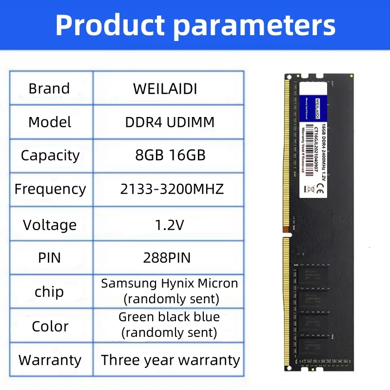 WEILAIDI Memoria RAM DDR4 8GB 16GB 2133 2400 2666 3200MHz PC4
