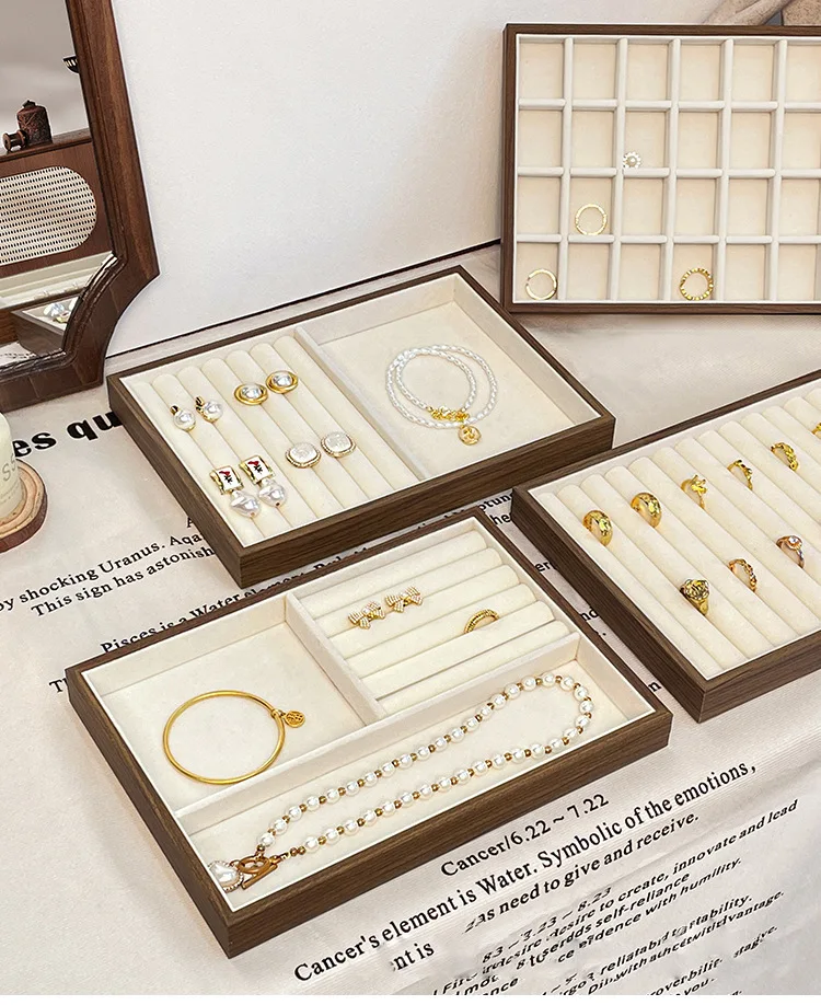 High-end Walnut Pattern Jewelry Tray Large Capacity Multi-grid Ring Necklace Stud Earrings Jewelry Storage Display Tray