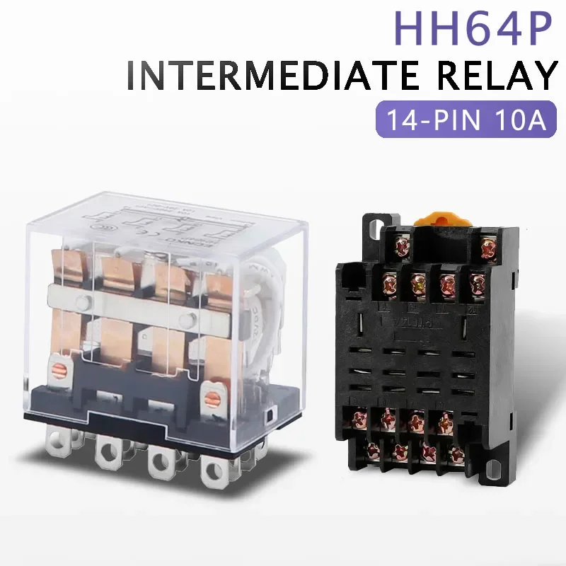 

5PCS HH64P High Power Relay Coil General DPDT Micro Electromagnetic Relay Switch With Socket Base AC110V 220V DC12V 24V 36V