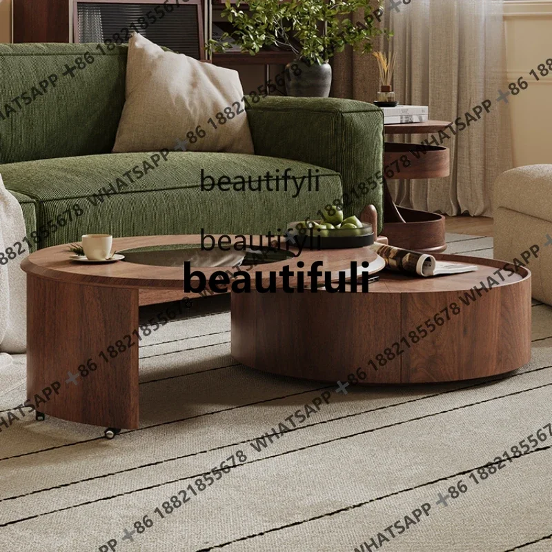 

xx1 Журнальный столик из цельного дерева для маленькой квартиры, бытовой складной вращающийся круглый журнальный столик для гостиной, современный