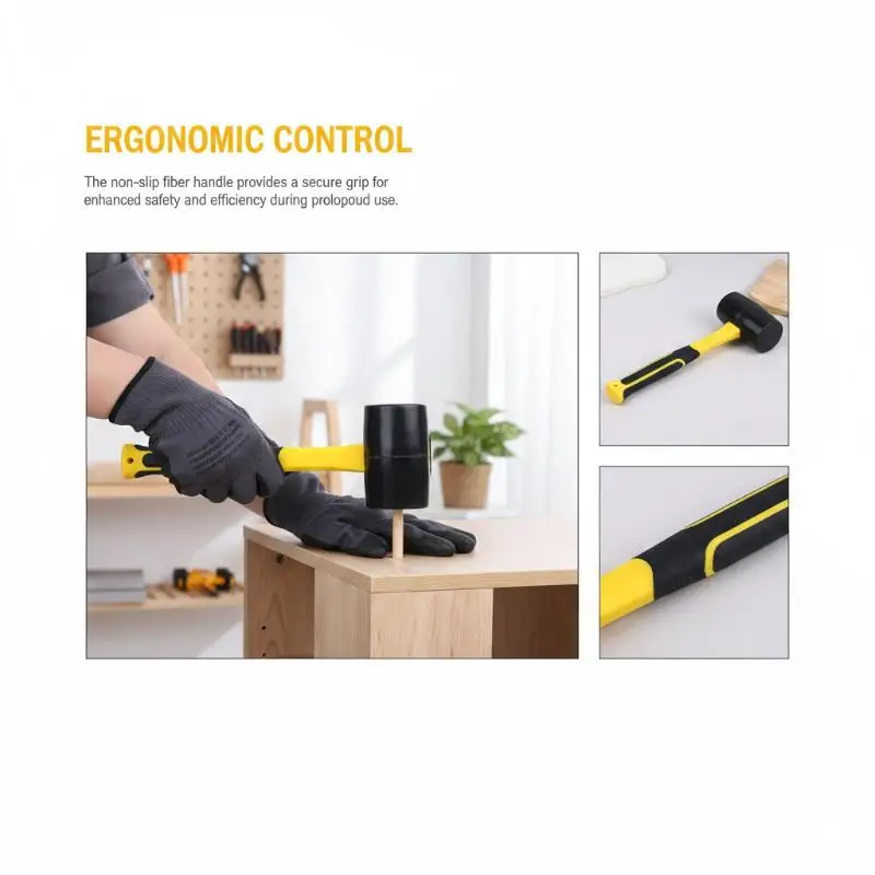 Black Rubber Hammer 2LB American Style Fiber Handle Shock Absorption Elastic Mallet for Tiling Flooring Leather Repair
