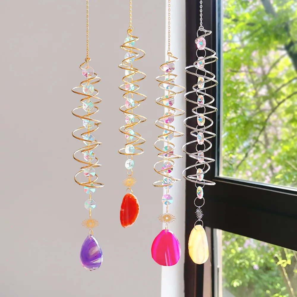 Spiral Tail Wind Spinner Suncatcher Crystal Ball Stabilizer Chakra Bead Hanging  Wind Chimes Rainbow Maker Garden Decor