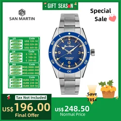 San Martin 39.5mm NH35 YN55 Sandwich Dial Diving Watch Men Automatic Wristwatch 20Bar Sapphire BGW-9 C3 Lume Coating SN0051-1/2