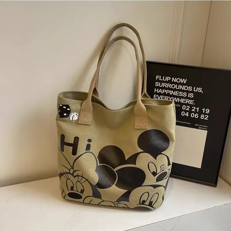 

Disney Mickey Mouse Cartoon Canvas Shoulder Bag Women's New Large Capacity Student Shopping Bag minnie handbag