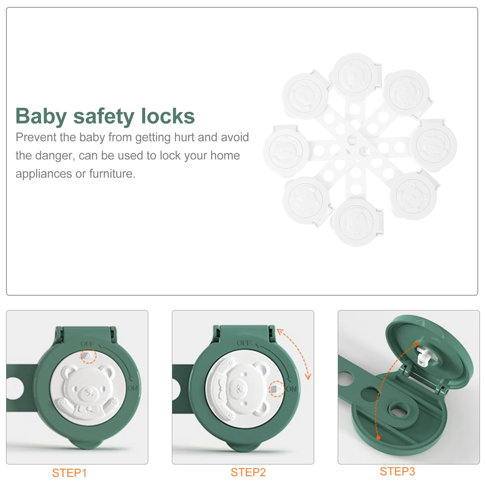 

6 Pcs Kids Safety Locks Baby Protector Cabinet Drawer Refrigerator Latches Security Straps Plastic Material Easy Use