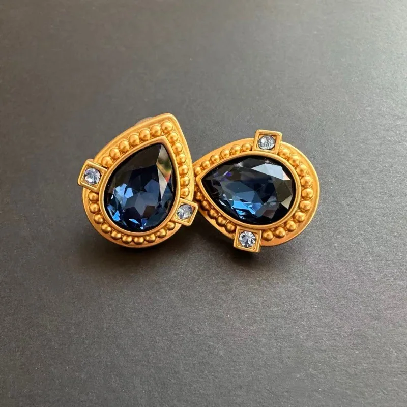 Fashion Jewelry Vintage Os Style Antique Matte Texture Heart Colorful Tortoise Glass Crystal Stud Earrings & Clip on For Women