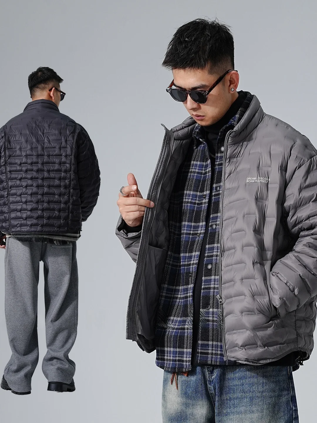 

Высококачественная легкая мужская пуховая куртка с эффектом двухслойности, свободного кроя, теплая верхняя одежда, повседневное стеганое пальто