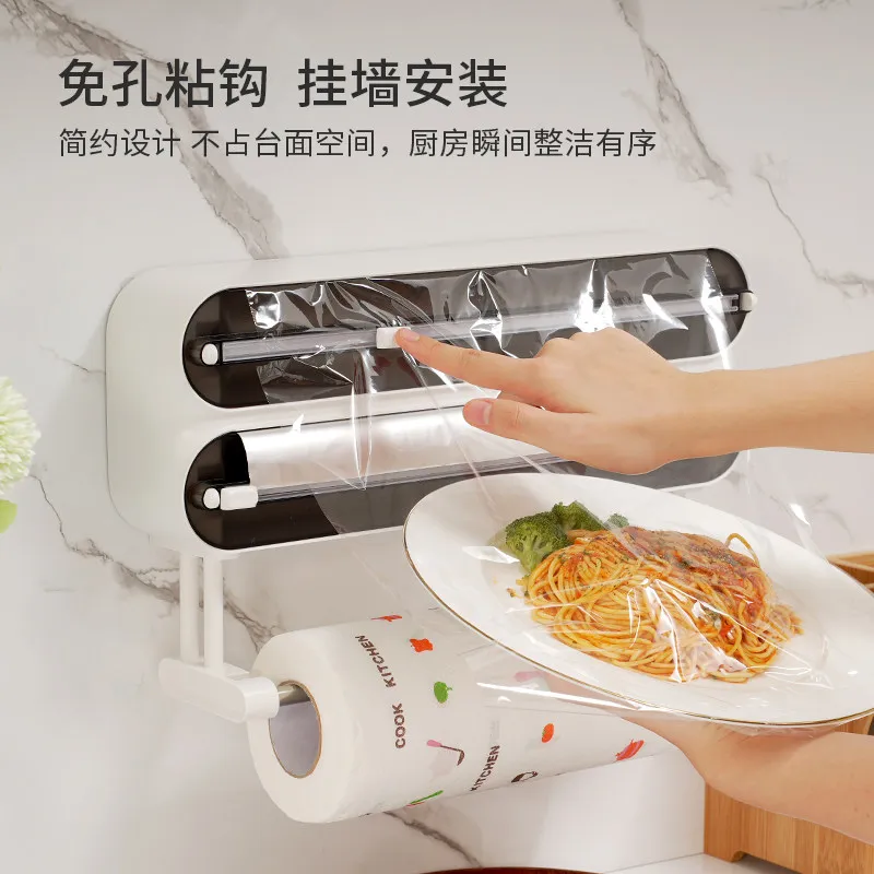 3-in-1 Multifunctional Cling Film Cutter, Magnetic Wall Holder For Kitchen Paper Lazy Cloth Dual Slide Blade Kitchen Sundries