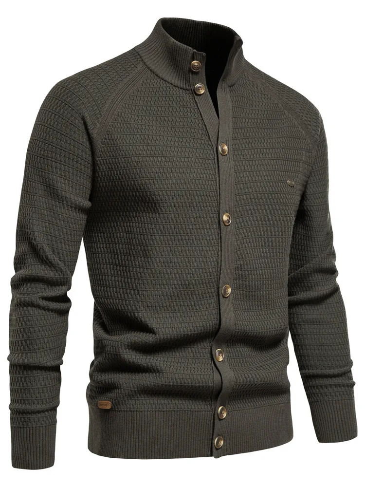 High Quality Business Men's Open Cardigan Sweater Cotton Blend Long Sleeve Citywalk Fashion Youth Suitable Bright Thread Detail