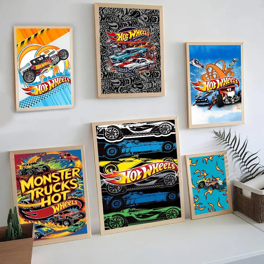 Super Car H-hot W-wheels Anime Posters Sticky Decoracion Painting Wall Art White Kraft Paper Wall Decor
