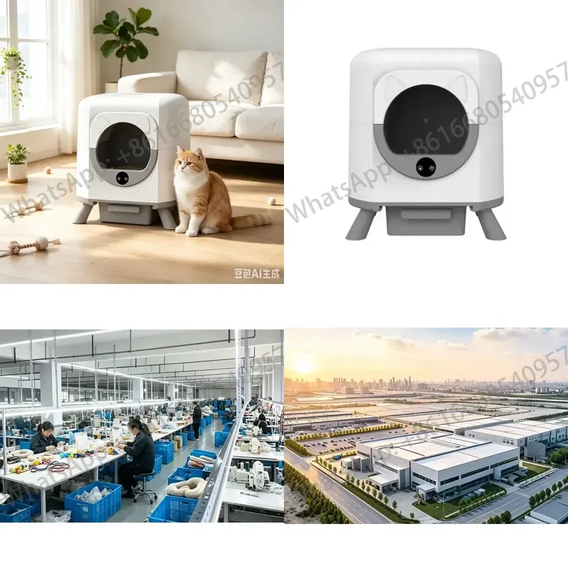 Smart Self Cleaning cat Box with Fully Enclosed Odor Control Splash Proof Hood Automatic Waste System