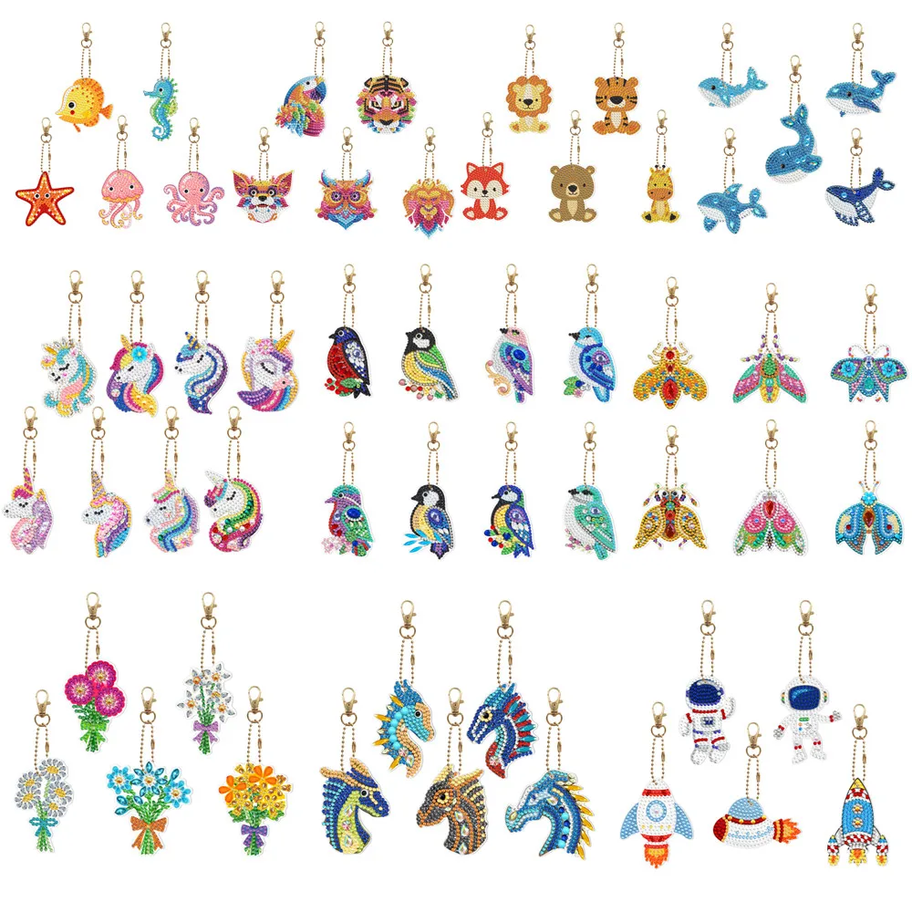 

5-8Pcs diamond painting kinderen Keyring Unicorn Mosaic Embroidery Cross Stitch Bag Pendant Birthday Gift Diamond Keychain