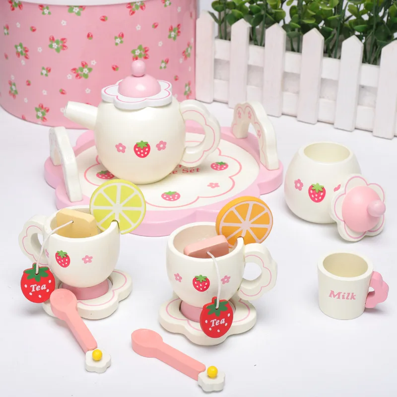 Set di utensili da cucina per bambini, set da regalo per ragazze, set da tè pomeridiano bianco limone, utensili da cucina per la casa