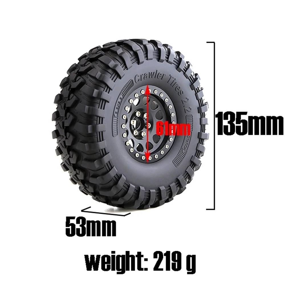 4 SZTUK 135mm Metal 2.2 Beadlock Zestaw opon do gąsienic 1/10 RC Axial SCX10 Wraith Capra TRX4 D90,B