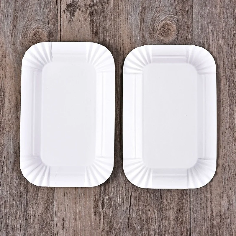 100Pcs Rectangular Cake Tray White Paper Plate Disposable Dinner Cake Tools