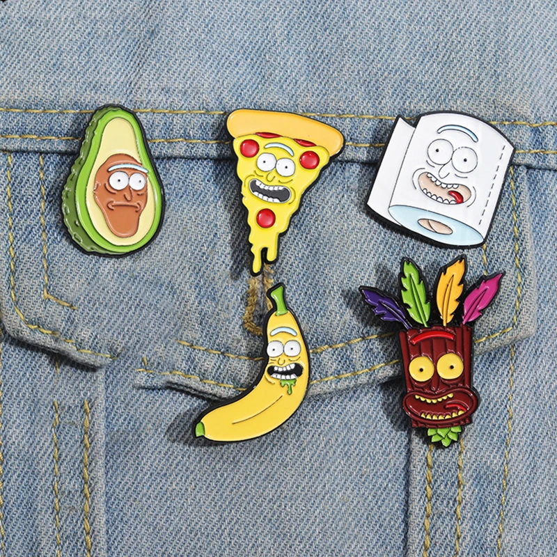 Pizza Banana Pines Lapel Badges Cartoon Funny Jewelry Gift for Kids Friends Funny Face Enamel  Brooch Custom Avocado