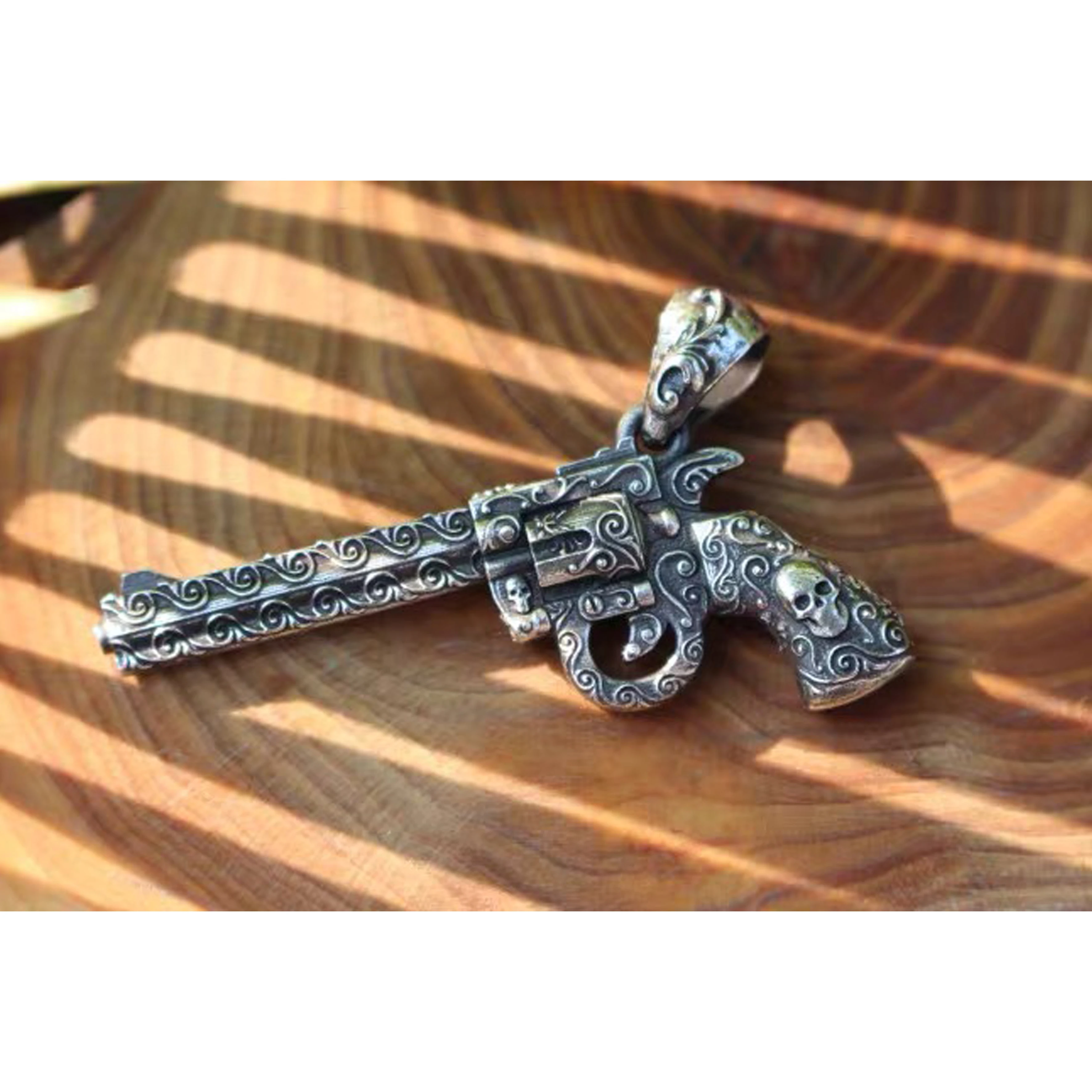 Factory Direct S925 Silver Old Craft Carved · Revolver Pendant