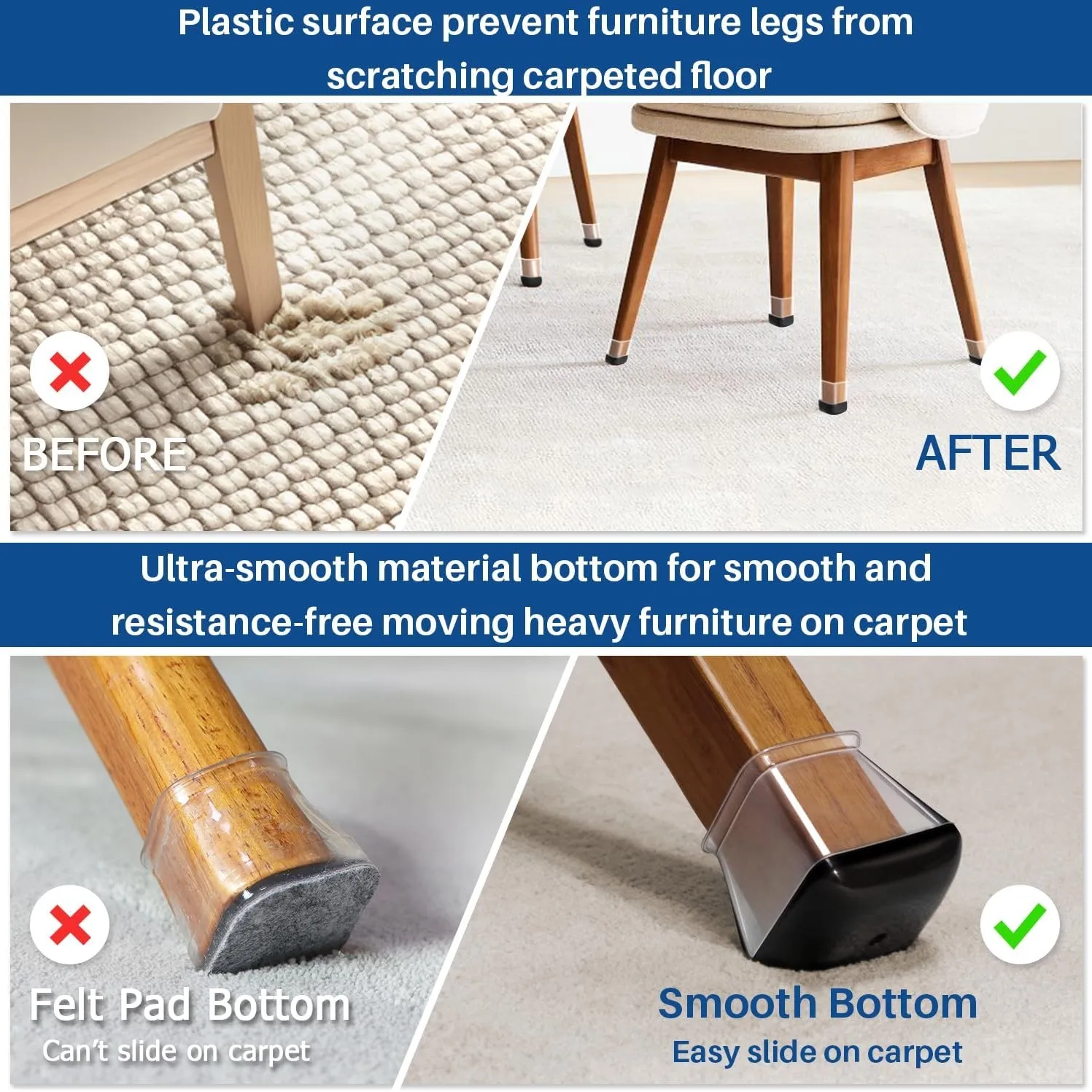 8Pc Silicone Chair Leg Sliders Furniture Glides Protectors Caps for Carpet Table Feet Covers Cups - Anti-Scratch Floor Protector
