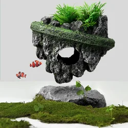 Suspended Island Fish Tank Decorative Creative Floating Stone Simulation Plants Caverns Crafts Ornaments Aquarium Accessories