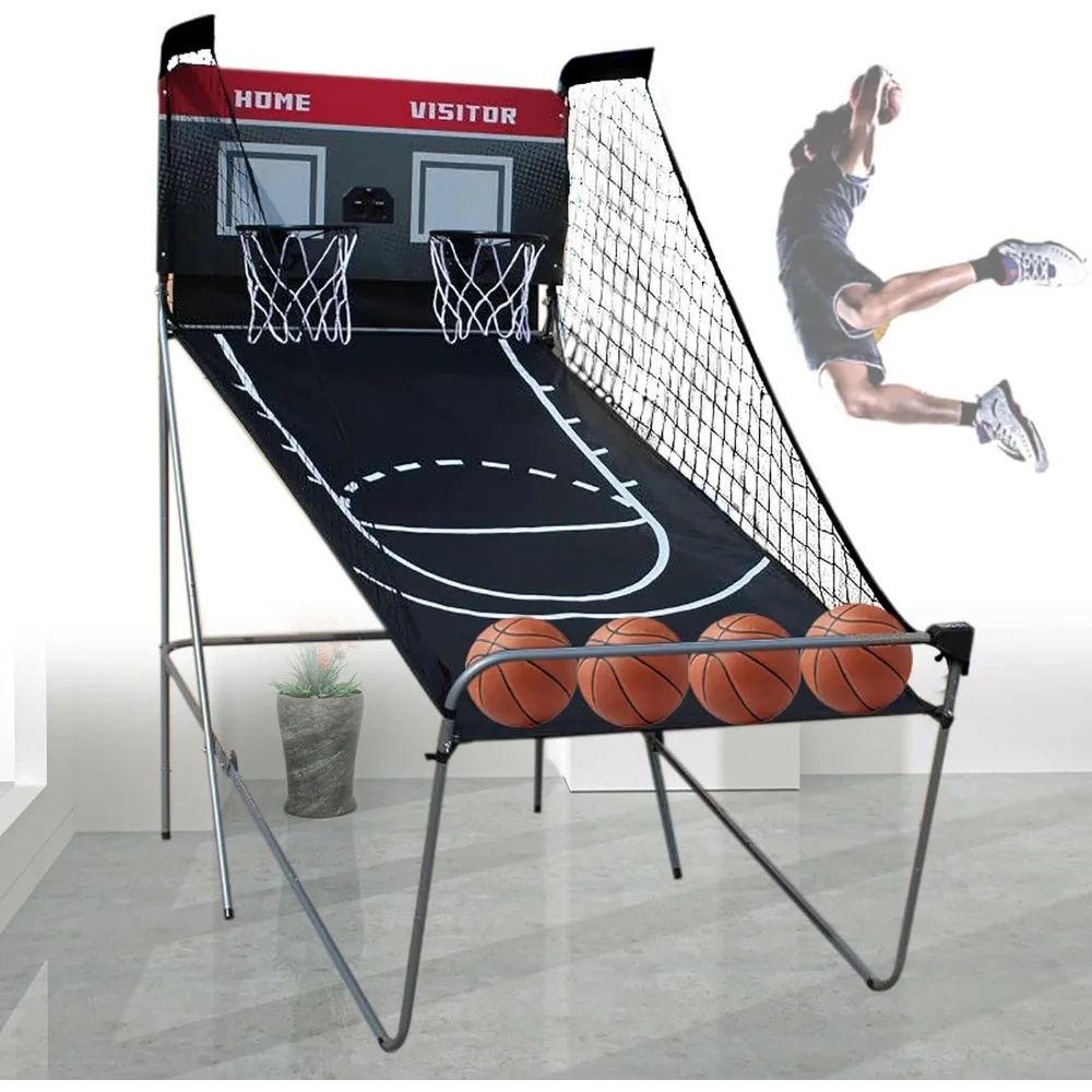 Basketball Machine Portable Arcade Basketball Game Basketball Hoop 4 Small Basketballs & Pump 8 Game Settings Indoor/outdoor Use