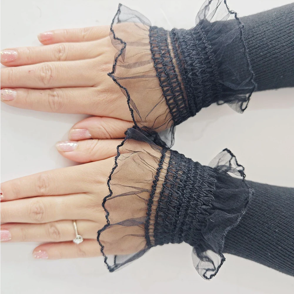 Sweet Lace Floral Sweater Cuffs Elegant Knitted Lace False Cuffs Wrist Sleeves Fake Cuff Winter Sweater Decorative Arm Covers