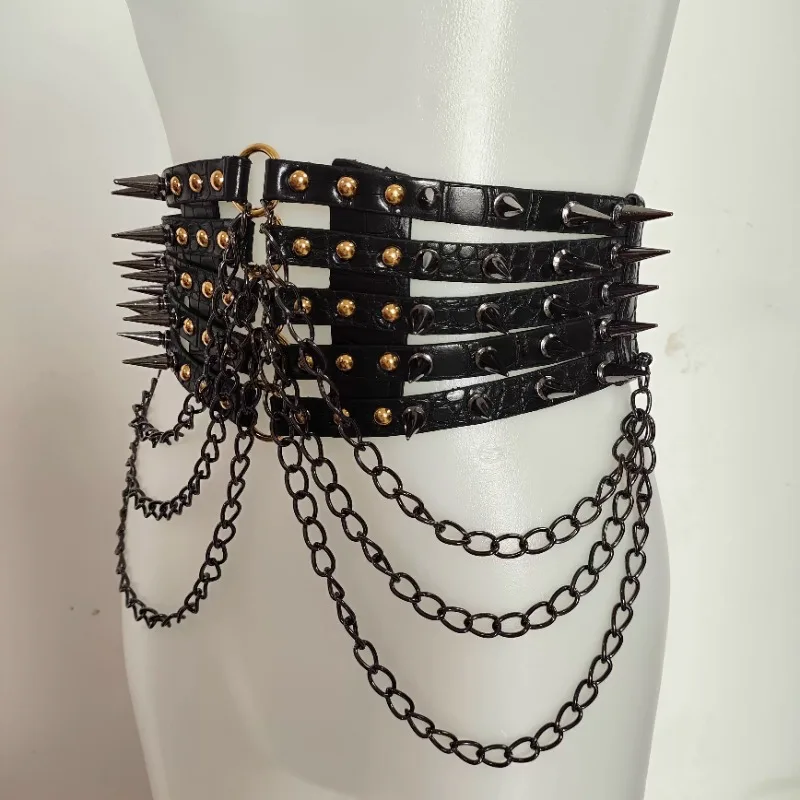 Aksesori Pakaian Segel Sabuk Desain Populer Paku Keling Rantai Jalan Punk Subkultur Gadis Lembut Cummerbunds Milenium Y2K Amerika