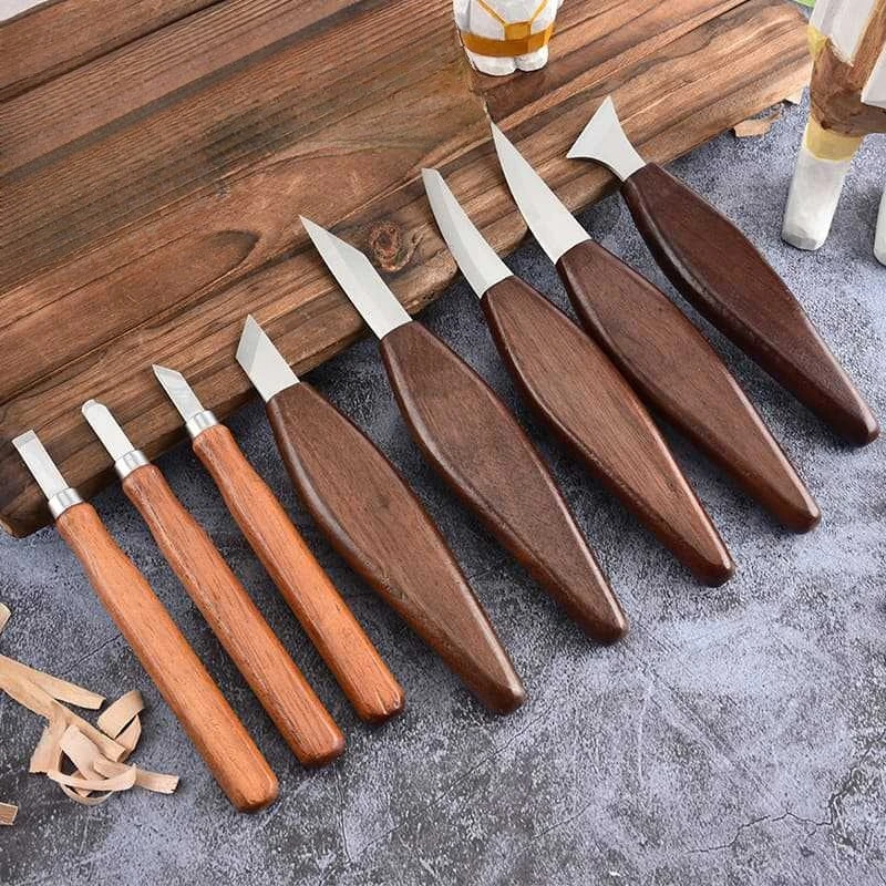 

Woodworking Carving Knife Set Durable Wooden Handle Stainless Steel Blade Trimming Knife Manual DIY Engraving Tool Combination