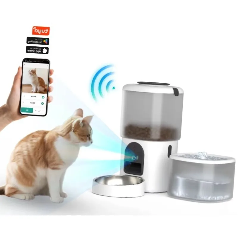 

Pet Products Supplier 2 in 1 Pet Water Drinking Fountain Dog Food Bowl Wifi Smart Automatic Cat Pet Feeder With Camera