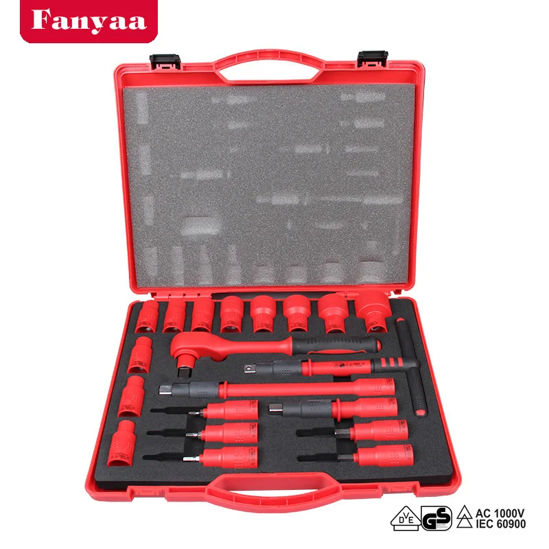 

Insulated 1/2 Inch Ratchet Socket Wrench Tool Box, Ratchet Spanner, T-Handle, 2 Extension Bars, Hex Bits Sockets, Sleeve Sockets