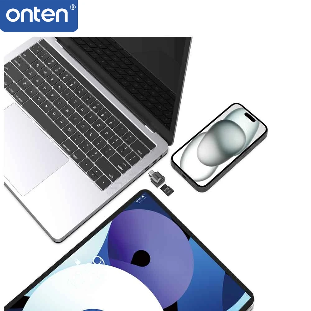 ONTEN CR535 Lightning & CR533 USB C Card Reader, 2-in-1 Micro SD TF OTG Adapter for iPhone iPad Android Laptop, Plug and Play