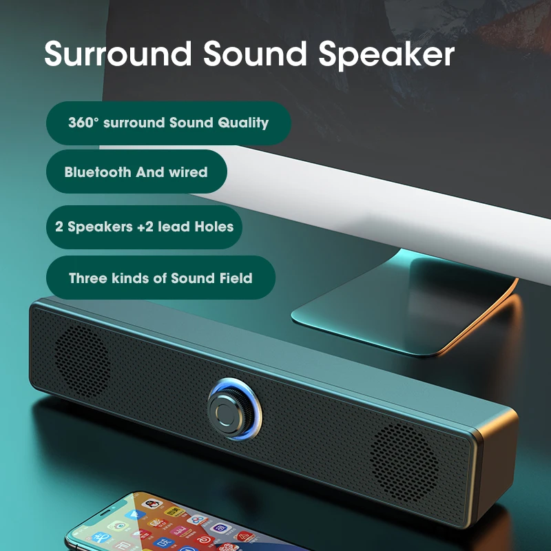 COOMAER Bluetooth 4D głośnik Surround kina domowego nagłośnienie komputerowy Soundbar dla TV Subwoofer przewodowy silny bas Stereo