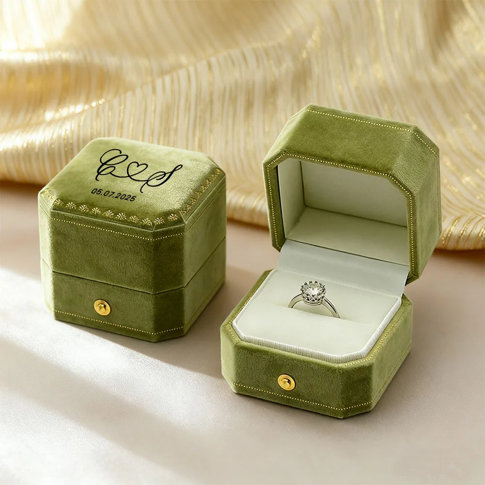 Personalized Octagonal Ring Box for Women,Velvet Flannel Wedding Engagement Proposal Jewelry Gift Box,Custom Valentine Christmas