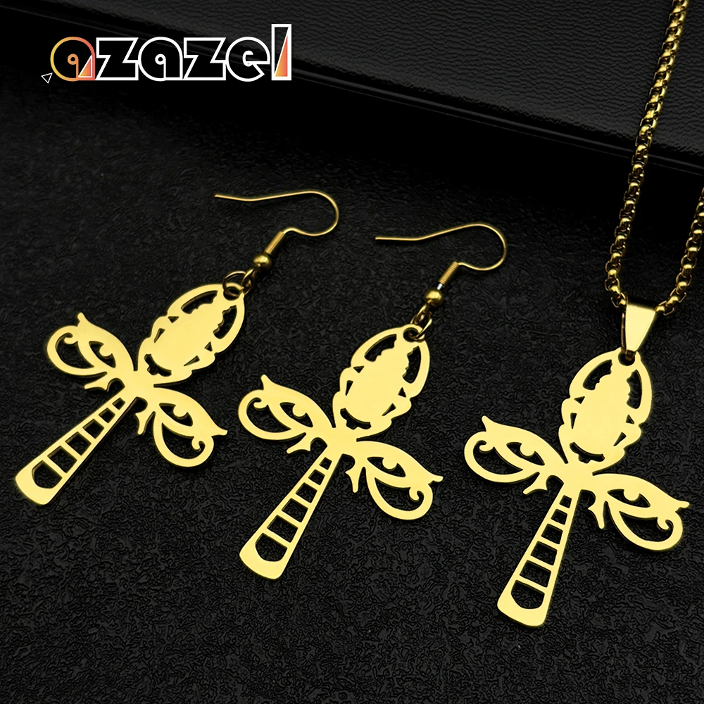 

Ancient Egypt Mythology Eye of Ra Horus Symbol Ankh Cross Necklace Earrings Set Vintage Stainless Steel Amulets Jewelry Set ﻿
