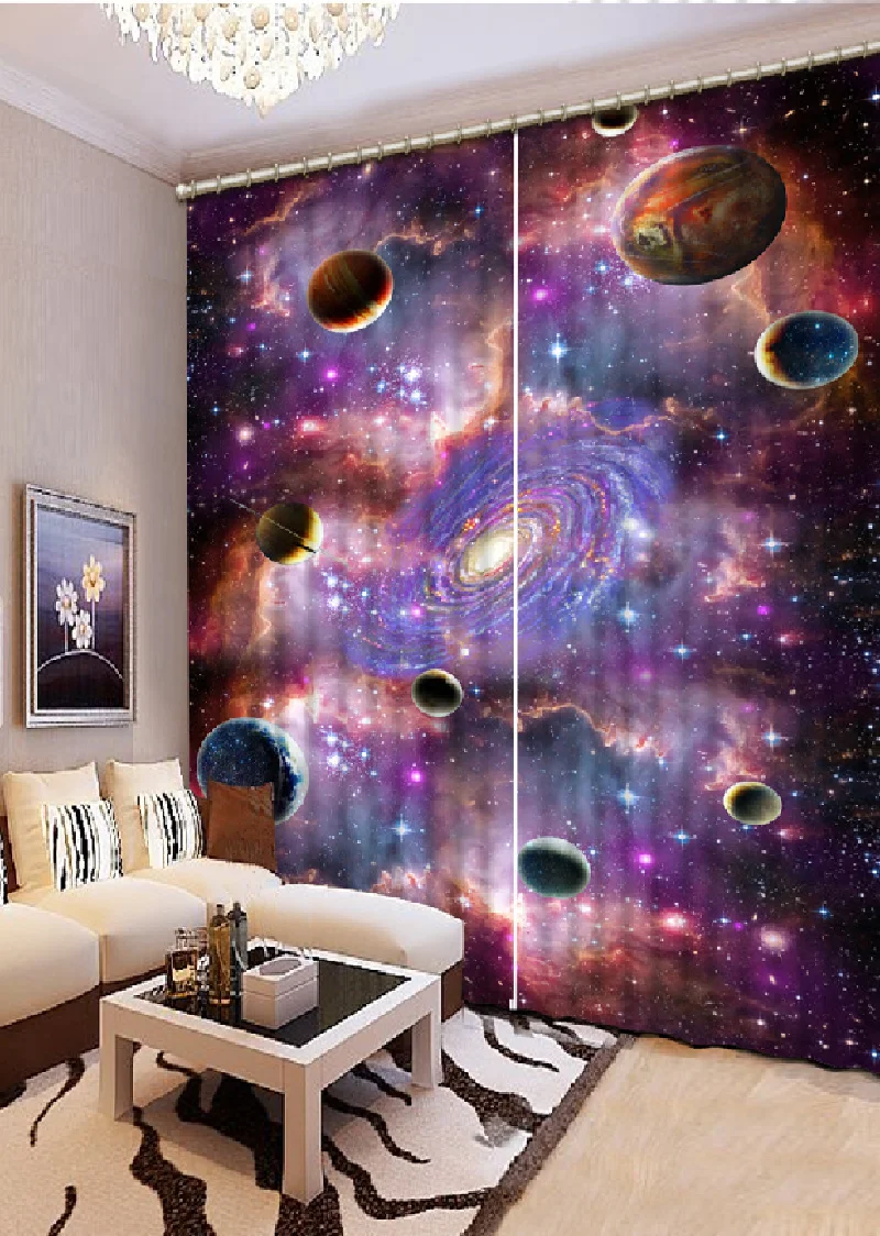 3D Shading Modern Space 2 Pieces Children Room Window Curtain for Living Room Bedroom Home Decor