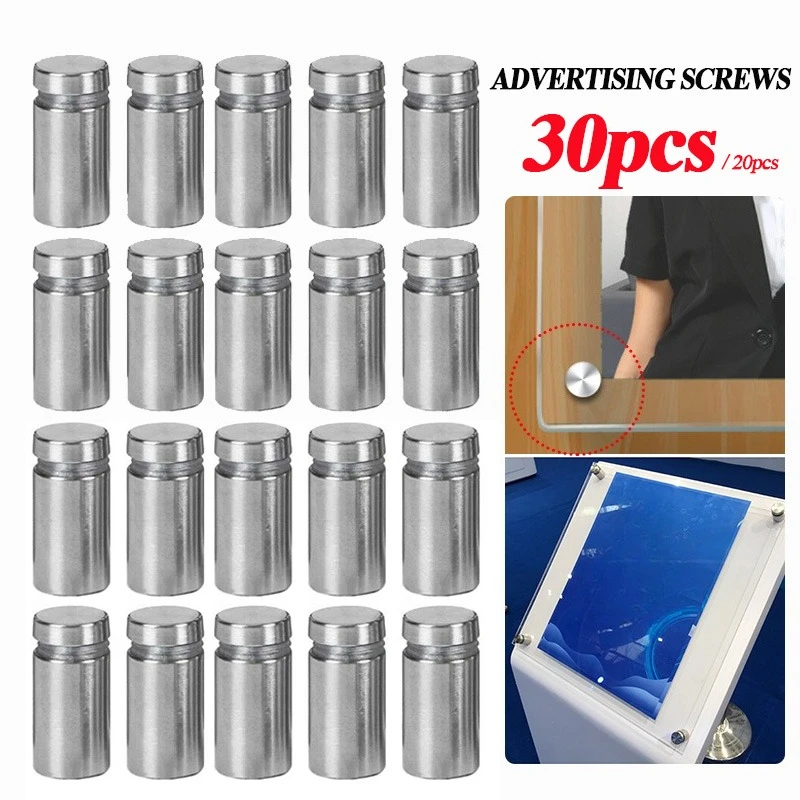 

30pcs Glass Fasteners 12x20/25/30mm Stainless Steel Acrylic Advertisement Standoffs Pin Nails Billboard Fixing Screws Hardware