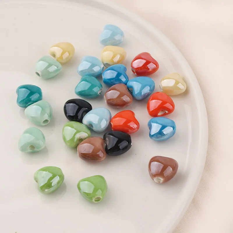 10pcs Chubby Ceramic Love Peach Heart Straight Hole Beads Diy Earrings Accessories Beaded Bracelet Handmade Materials Charms