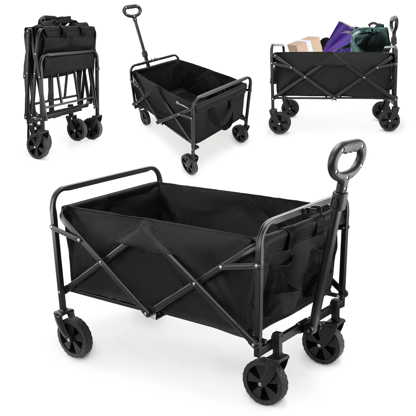 Hypermotion strandwagen, opvouwbare trolley voor winkelen, picknicken, kamperen en in de tuin, zwart, extra stevig.