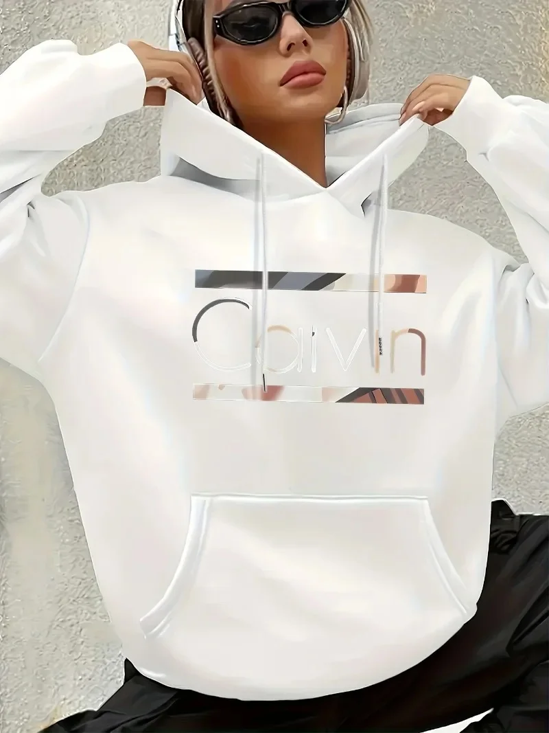 Retro Men's and Women's Letter Printed Hoodie Casual kangaroo Pocket Sweatshirt Youth Sports Retro Street Style