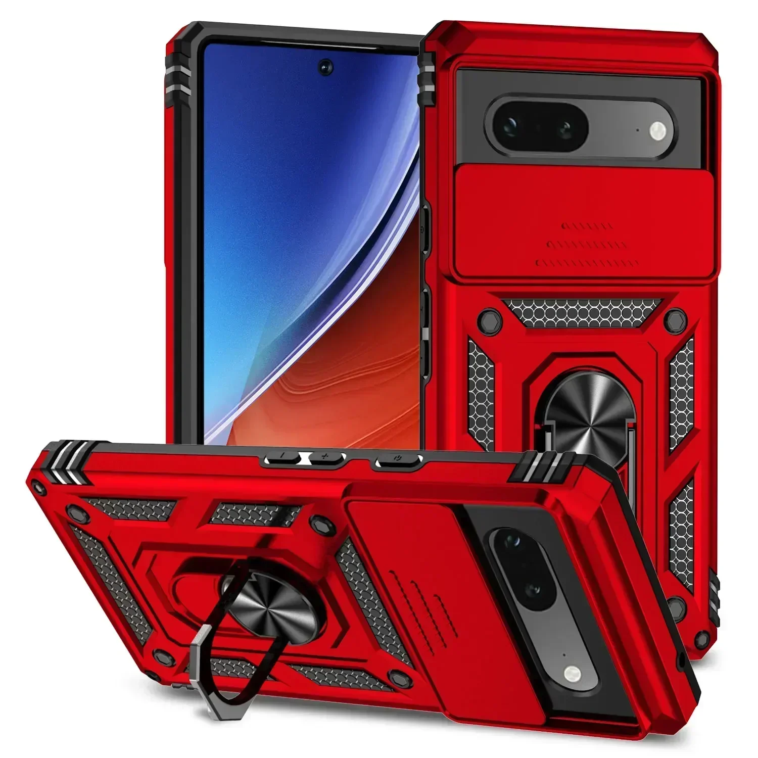 Shockproof Hybrid Dual Layer Magnetic Metal Ring stand Case For Google Pixel 9 8 7 Pro 6 6A 7A Slide Camera Lens Protetion Cover