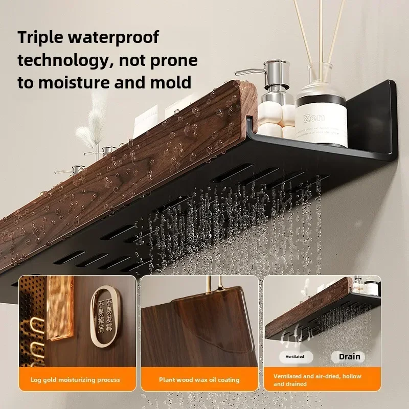 Walnut Bathroom Toilet Shelf No Punch Toilet Sink Restroom Wall Storage Towel Racks