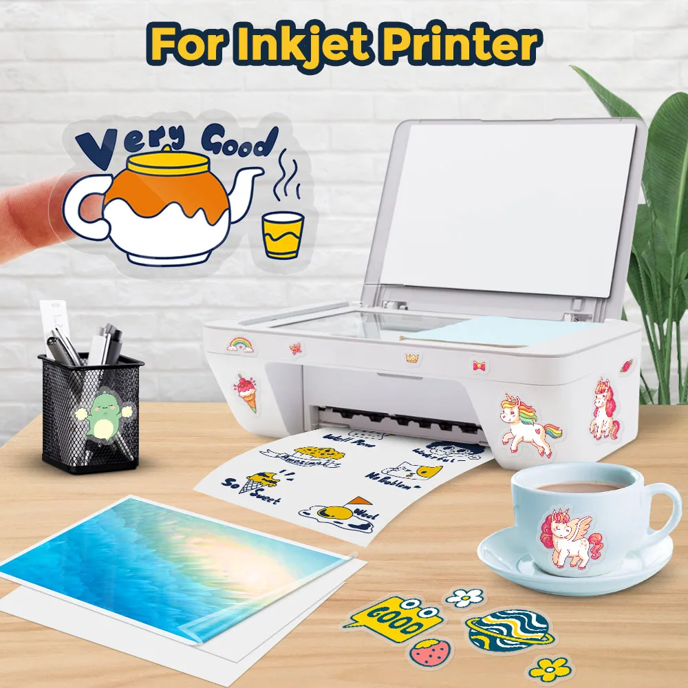 Imagem -03 - Vinil para Impressão 100 Transparente Auto-adesivo Papel de Cópia a4 Etiqueta Faça Você Mesmo para Impressora Jato de Tinta Não Impermeável 10 Folhas