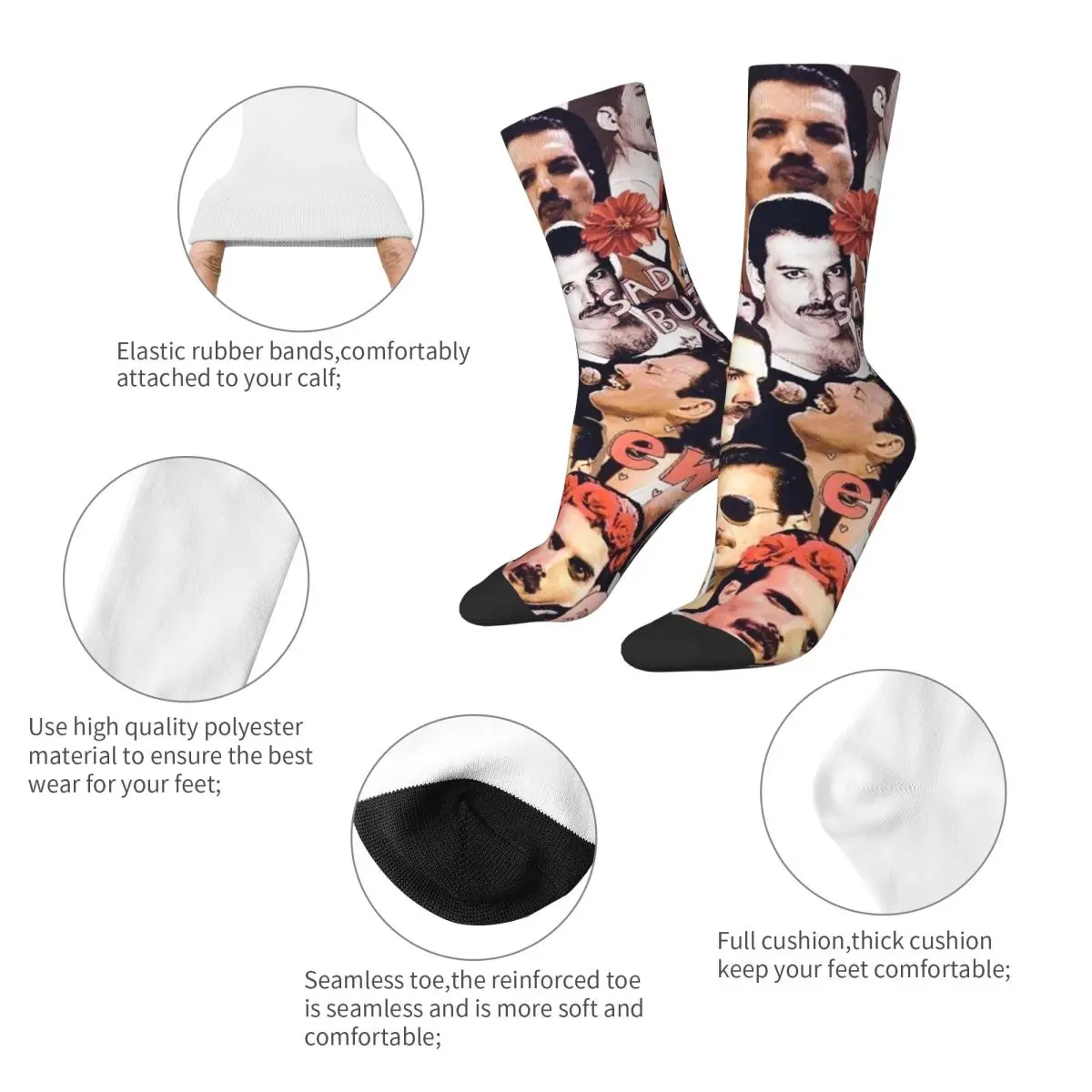 Fashion Male Men Socks Casual Freddie Mercury Music Band Queen Sock Graphic Women Socks Spring Summer Autumn Winter