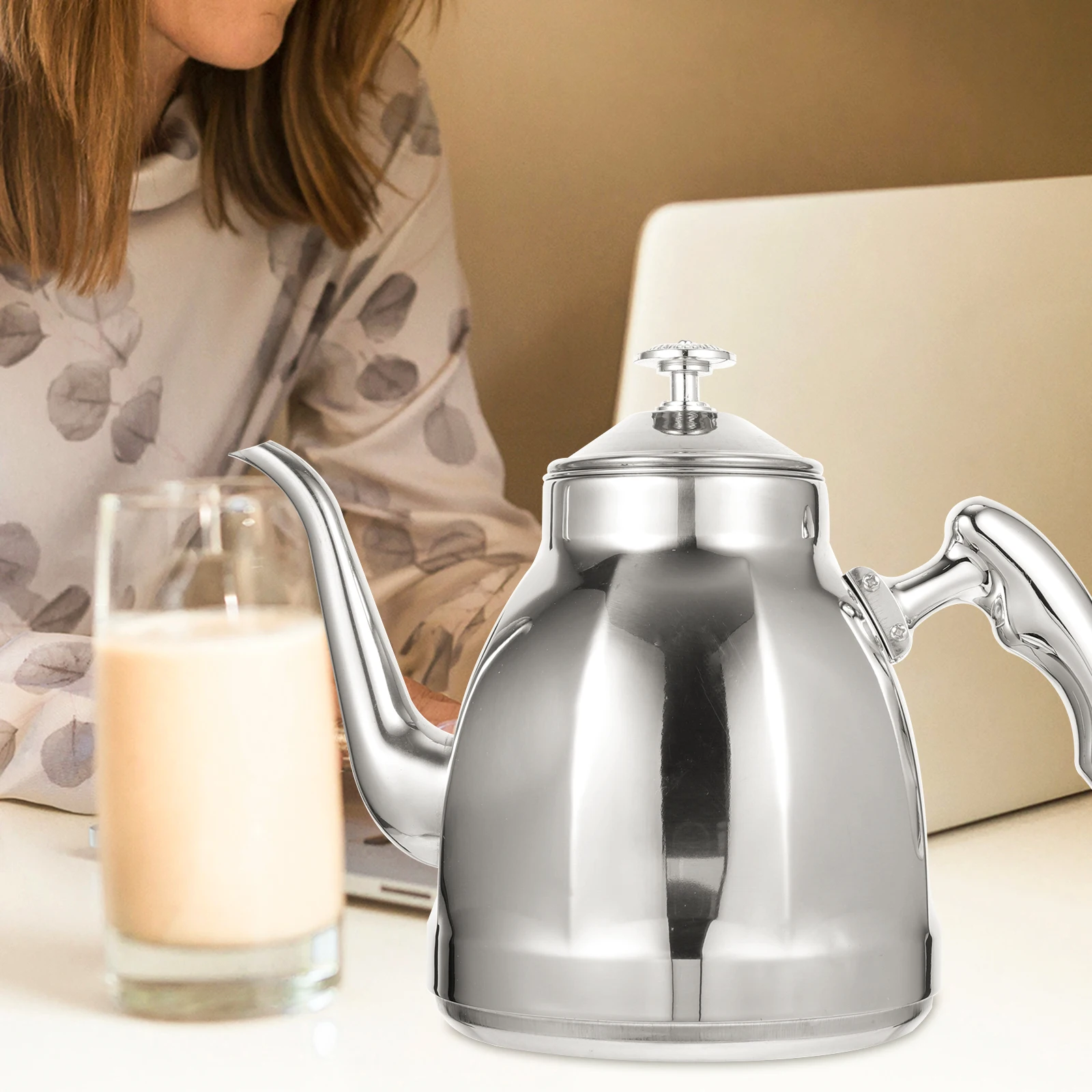 

Stainless Steel Tea Kettle Household Water Boiler Kitchen Stovetop Kettle Filter Coffee Milk Heater Daily Use Home