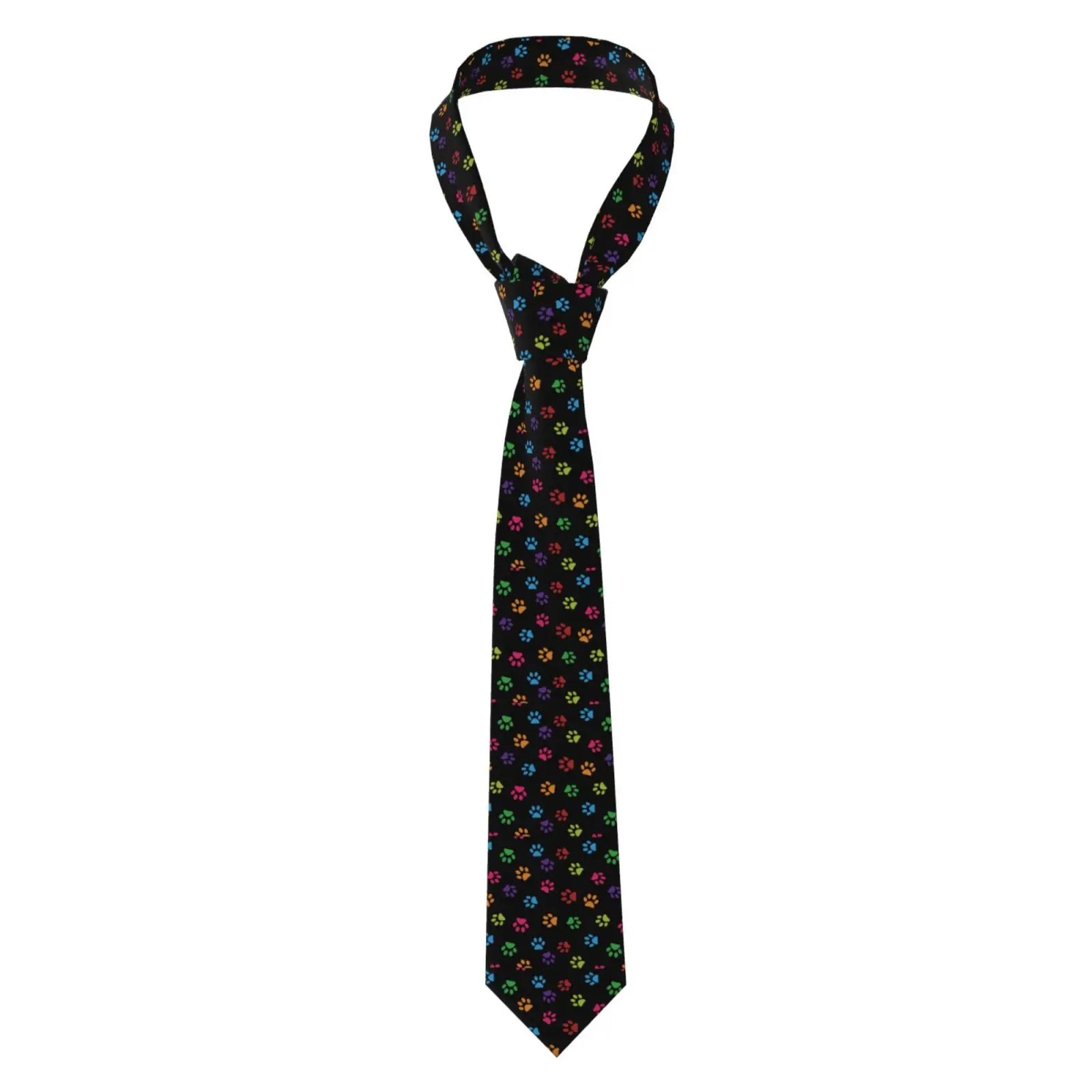 Black Background Colorful Paw Print Necktie Men Cute Pet Pattern Tie Business Party Suit Accessory