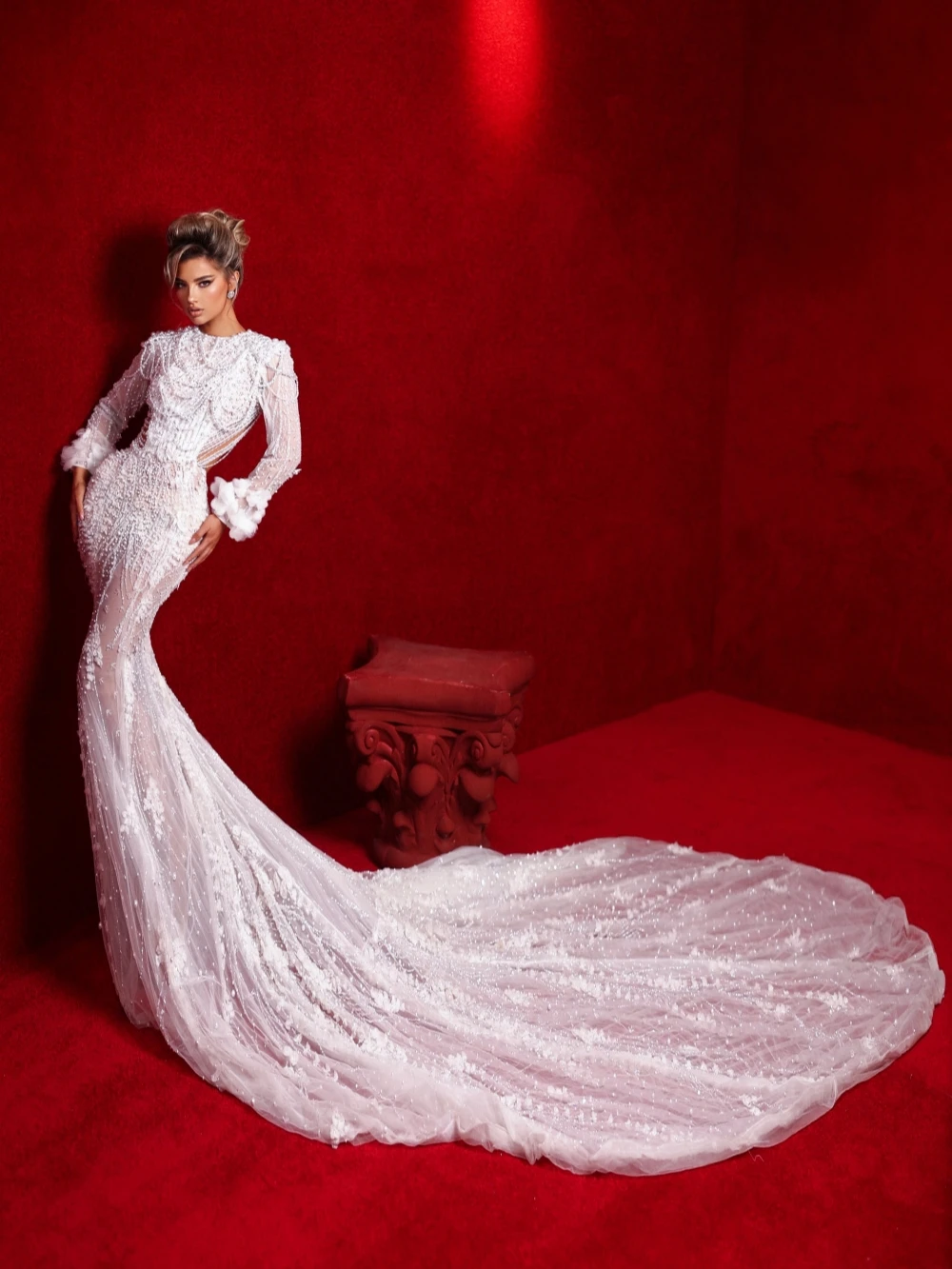 Opulent Illusion Pearls Mermaid Long Wedding Dress Charming Open Back Bridal Gown 2026 New Customized Dreamy Dresses For Bride