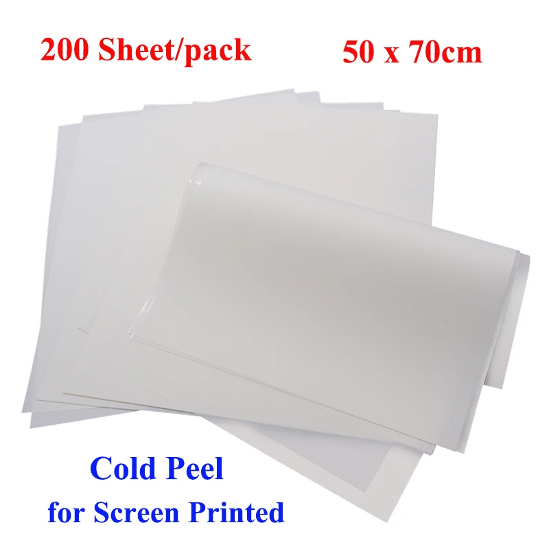 200pcs 19.7in x 27.5in Cold Peel Plastisol Heat Transfer Film Screen Printed Transfers Double Side Coated Ultra Matte Paper Bulk