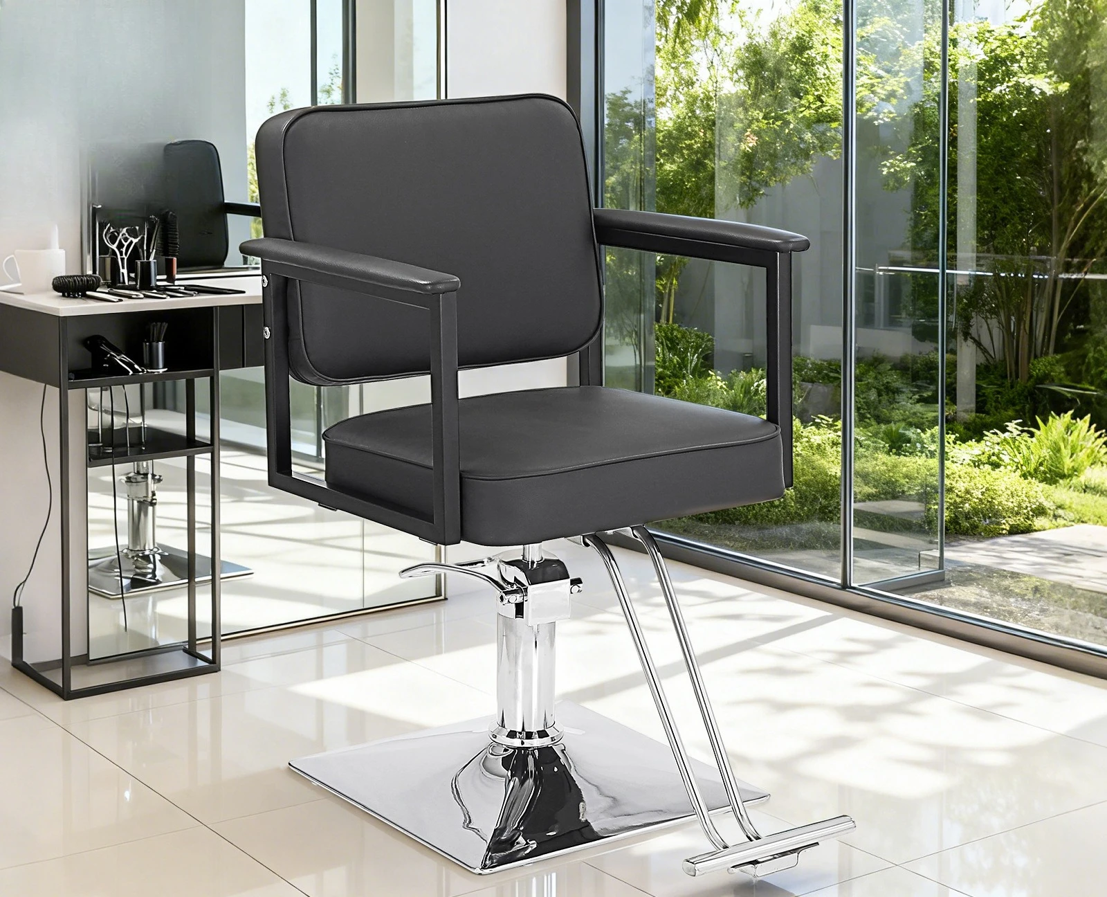 Professional Black Simple Barber Chair, 360° Swivel Height Adjustable Styling Chair, Lightweight Hairdressing Chair