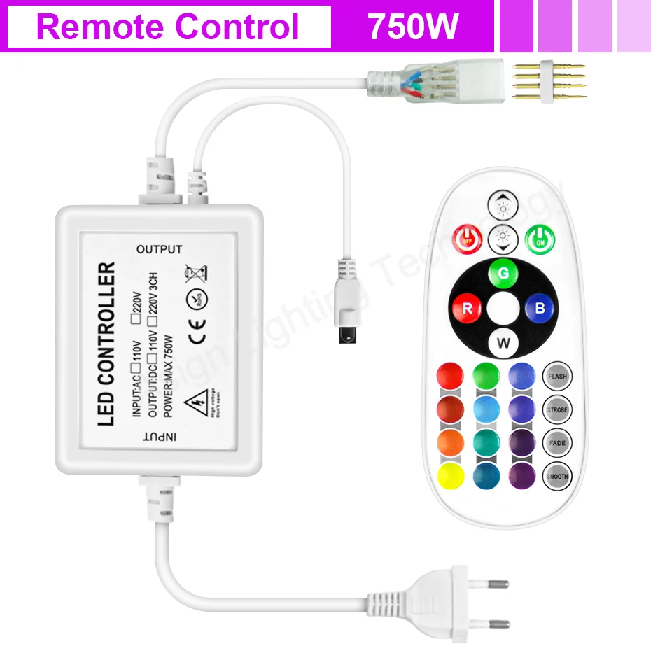 220V LED şerit denetleyici RGB 4 Pin Neon şerit uzaktan Bluetooth Tuya WiFi uygulaması için 5050 RGB şerit renk değiştirilebilir 750W 1500W