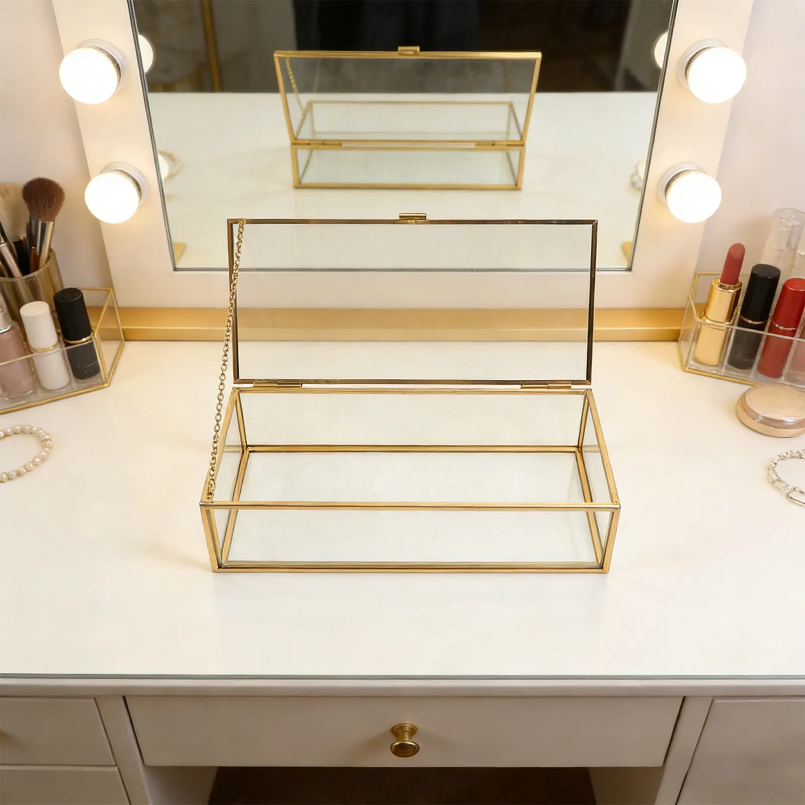 

Винтажная стеклянная шкатулка для украшений 9,2x4x2 дюйма, прямоугольный футляр для хранения колец и серег, прозрачный органайзер с крышкой, декор для дома, подарок